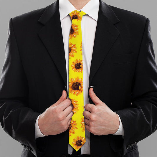 Yellow Sunflower Pattern Print Necktie
