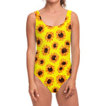 Yellow Sunflower Pattern Print One Piece Swimsuit