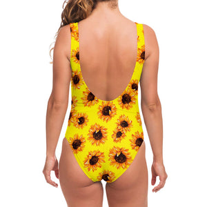 Yellow Sunflower Pattern Print One Piece Swimsuit