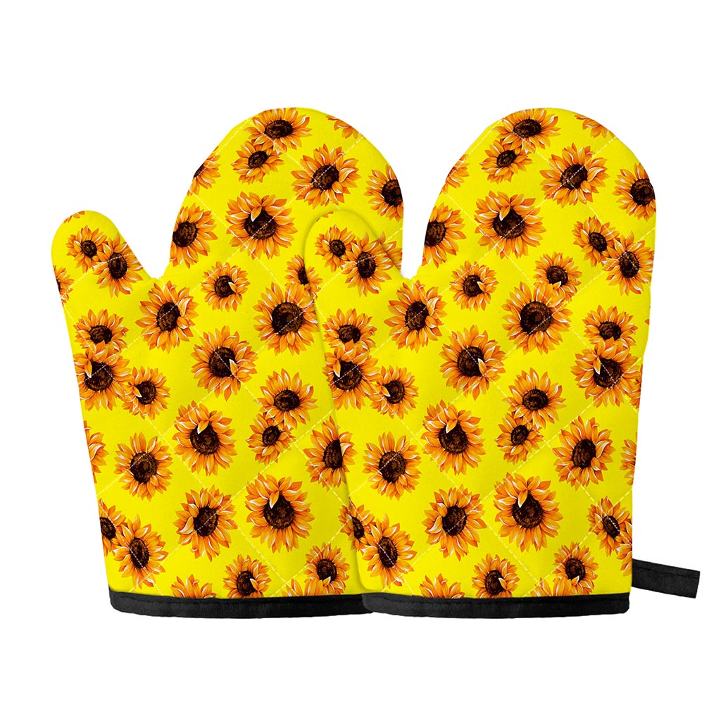 Yellow Sunflower Pattern Print Oven Mitts