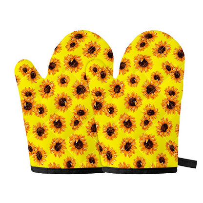 Yellow Sunflower Pattern Print Oven Mitts