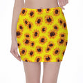 Yellow Sunflower Pattern Print Pencil Mini Skirt