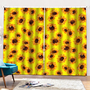 Yellow Sunflower Pattern Print Pencil Pleat Curtains