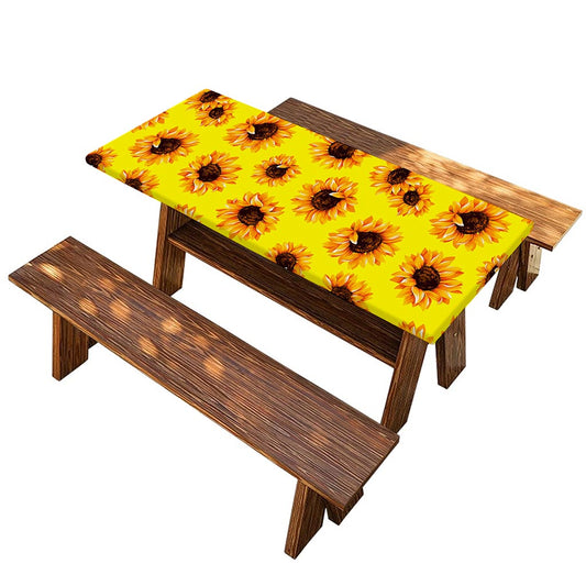 Yellow Sunflower Pattern Print Picnic Table Cover