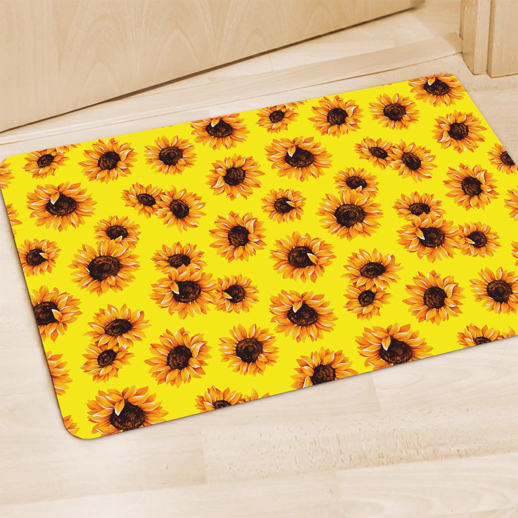 Yellow Sunflower Pattern Print Polyester Doormat