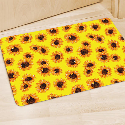 Yellow Sunflower Pattern Print Polyester Doormat