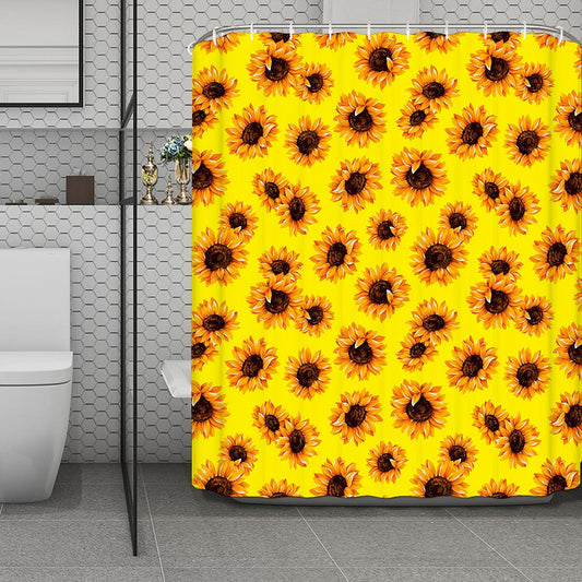 Yellow Sunflower Pattern Print Polyester Shower Curtain