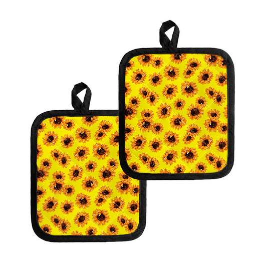 Yellow Sunflower Pattern Print Pot Holders