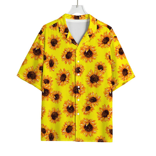 Yellow Sunflower Pattern Print Rayon Hawaiian Shirt