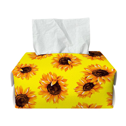 Yellow Sunflower Pattern Print Rectangle Tissue Box Cover