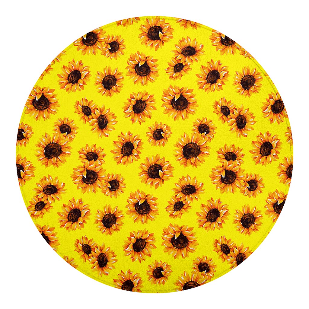 Yellow Sunflower Pattern Print Round Blanket
