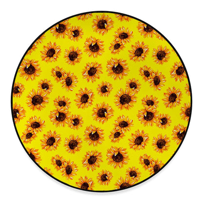 Yellow Sunflower Pattern Print Round Floor Mat