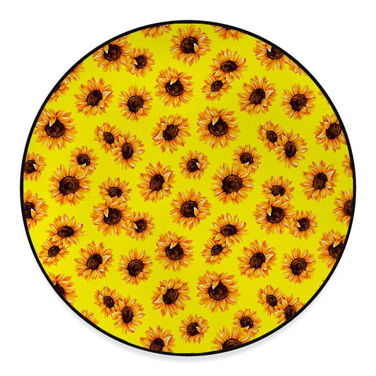 Yellow Sunflower Pattern Print Round Floor Mat