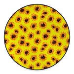 Yellow Sunflower Pattern Print Round Floor Mat