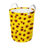Yellow Sunflower Pattern Print Round Laundry Basket