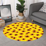 Yellow Sunflower Pattern Print Round Rug