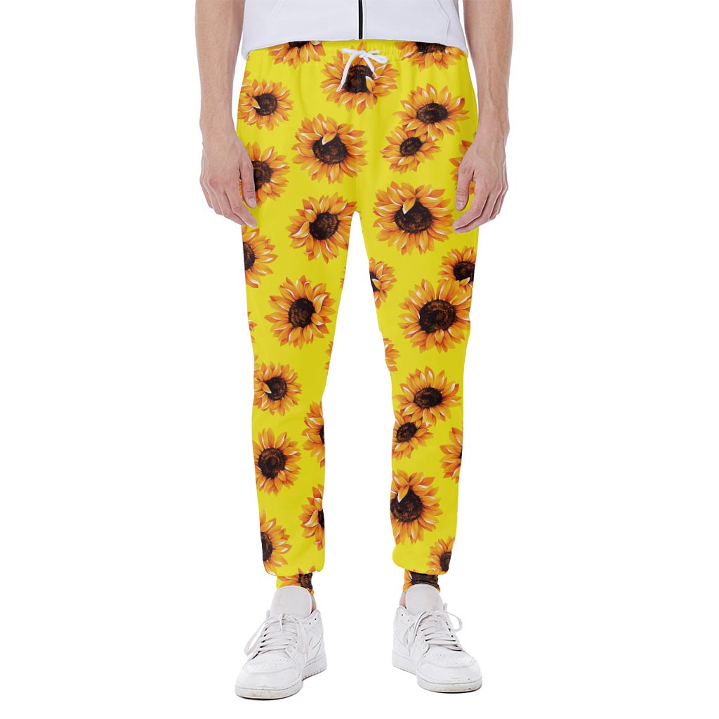 Yellow Sunflower Pattern Print Scuba Joggers