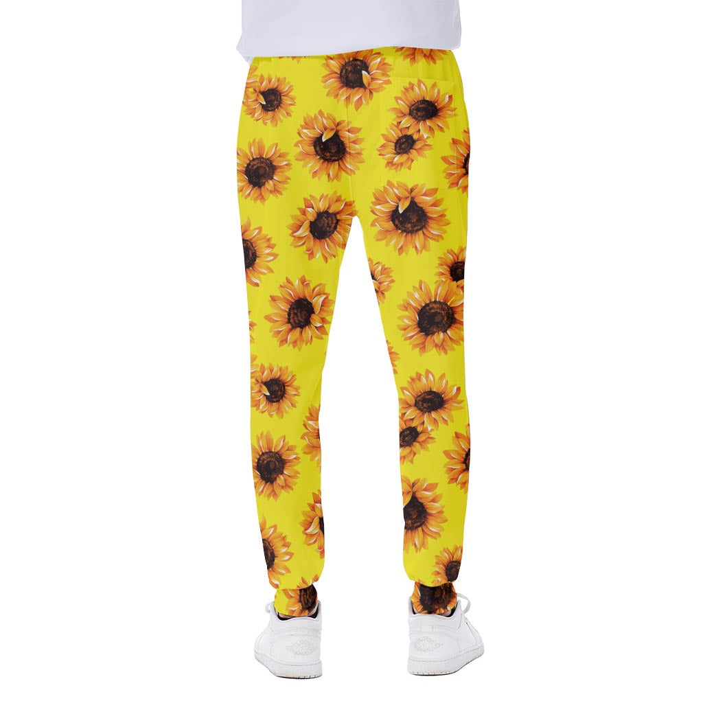 Yellow Sunflower Pattern Print Scuba Joggers
