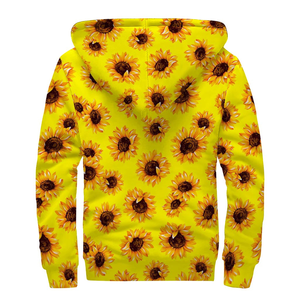 Yellow Sunflower Pattern Print Sherpa Lined Zip Up Hoodie