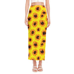 Yellow Sunflower Pattern Print Side Slit Maxi Skirt