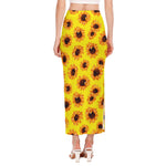 Yellow Sunflower Pattern Print Side Slit Maxi Skirt