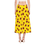Yellow Sunflower Pattern Print Side Slit Midi Skirt