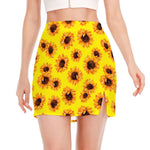 Yellow Sunflower Pattern Print Side Slit Mini Skirt