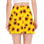 Yellow Sunflower Pattern Print Side Slit Mini Skirt
