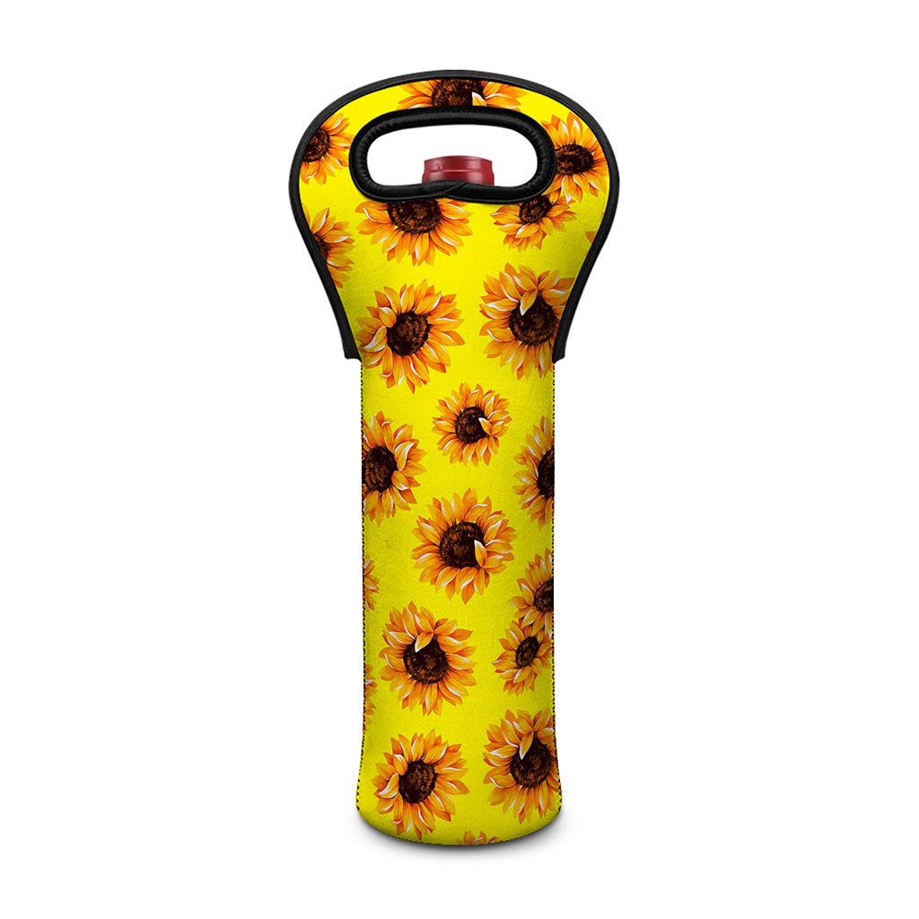 Yellow Sunflower Pattern Print Single Neoprene Wine Tote