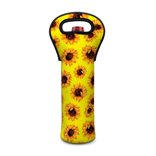 Yellow Sunflower Pattern Print Single Neoprene Wine Tote