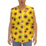 Yellow Sunflower Pattern Print Sleeveless Baseball Jersey