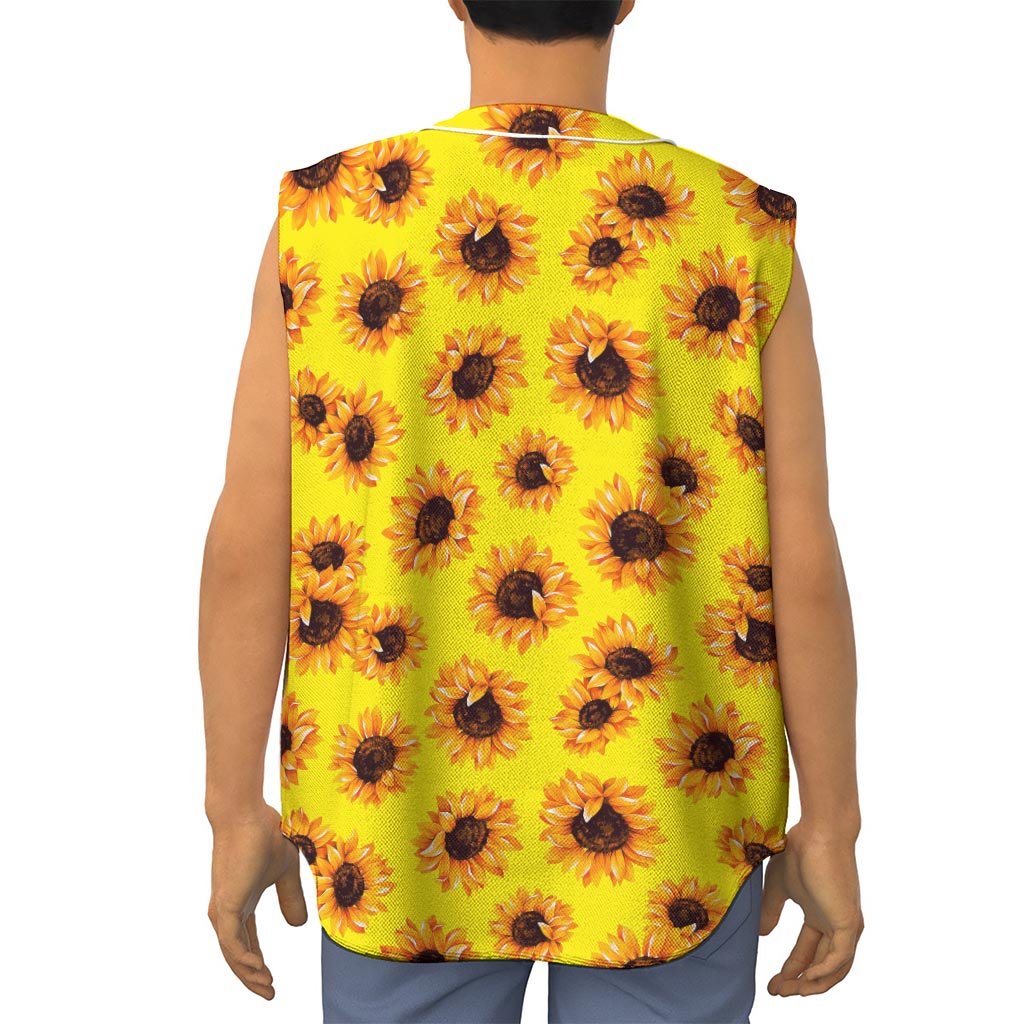 Yellow Sunflower Pattern Print Sleeveless Baseball Jersey