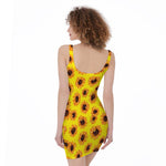Yellow Sunflower Pattern Print Sleeveless Bodycon Dress