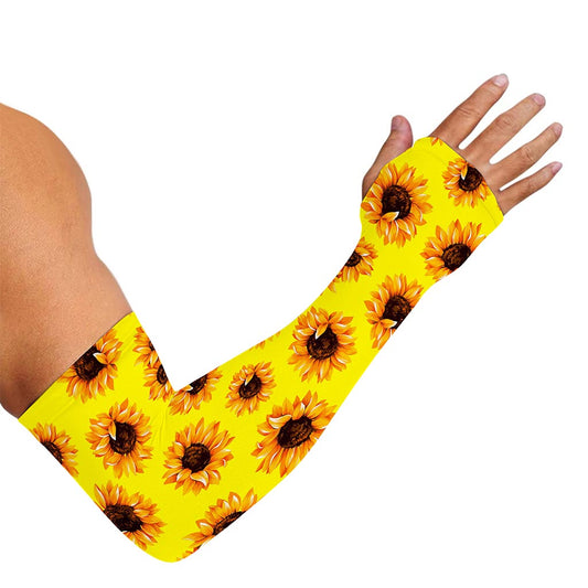Yellow Sunflower Pattern Print Sun Protection Arm Sleeves