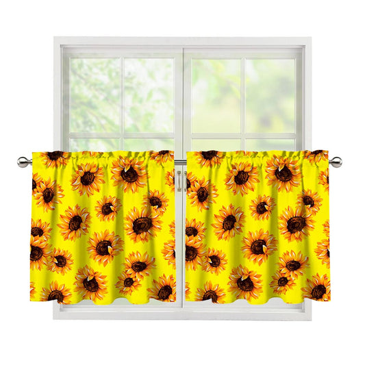 Yellow Sunflower Pattern Print Tier Curtains