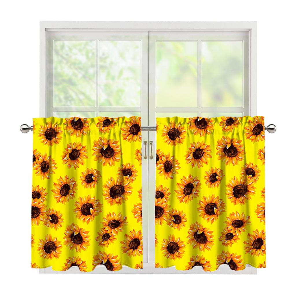 Yellow Sunflower Pattern Print Tier Curtains