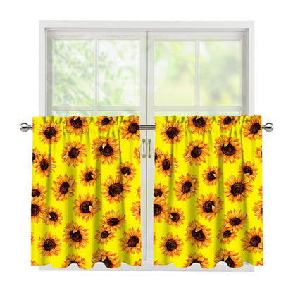 Yellow Sunflower Pattern Print Tier Curtains