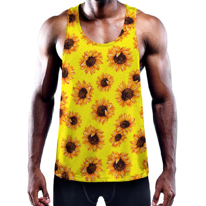Yellow Sunflower Pattern Print Training Tank Top