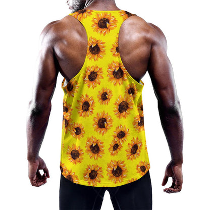 Yellow Sunflower Pattern Print Training Tank Top