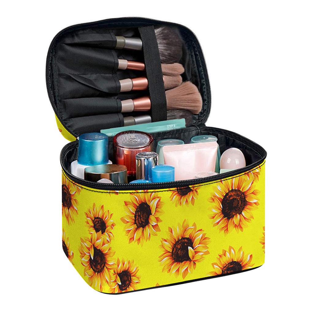 Yellow Sunflower Pattern Print Travel Makeup Bag