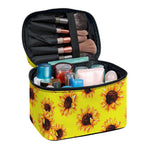 Yellow Sunflower Pattern Print Travel Makeup Bag