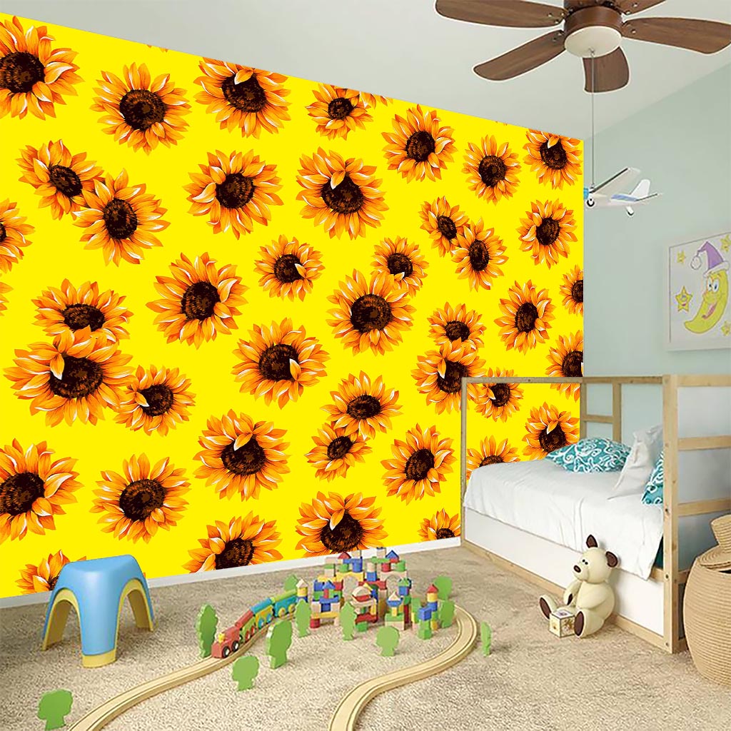 Yellow Sunflower Pattern Print Wall Sticker
