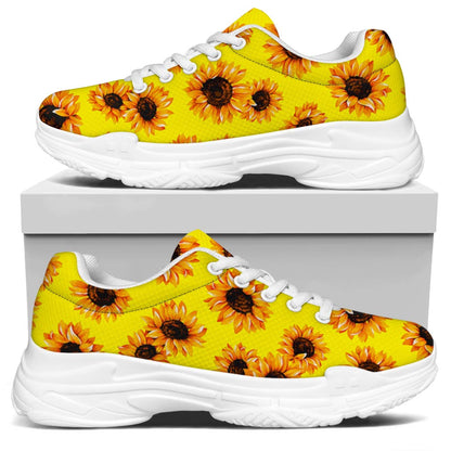 Yellow Sunflower Pattern Print White Chunky Shoes