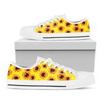 Yellow Sunflower Pattern Print White Low Top Sneakers