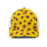 Yellow Sunflower Pattern Print White Mesh Trucker Cap