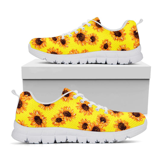 Yellow Sunflower Pattern Print White Running Shoes