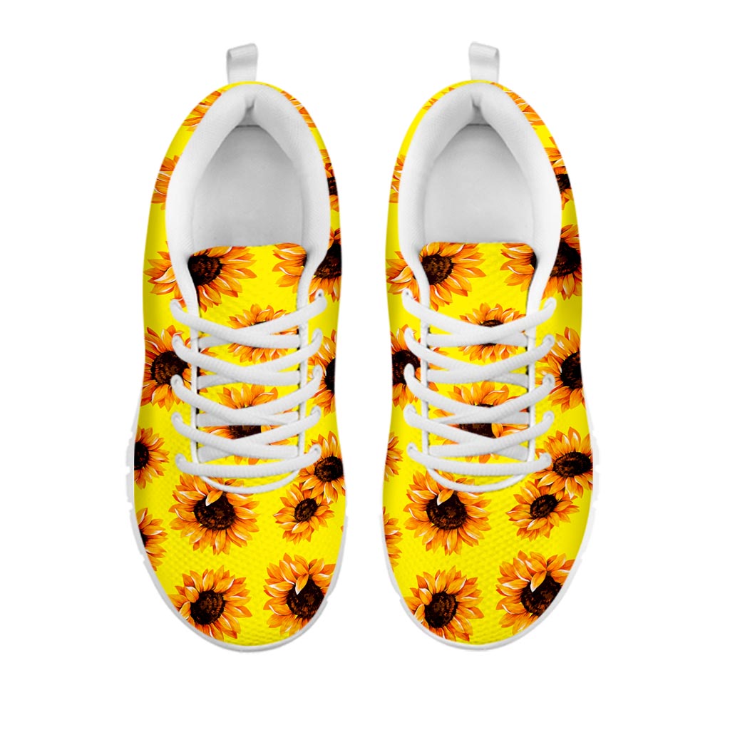 Yellow Sunflower Pattern Print White Running Shoes