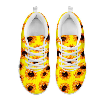 Yellow Sunflower Pattern Print White Running Shoes