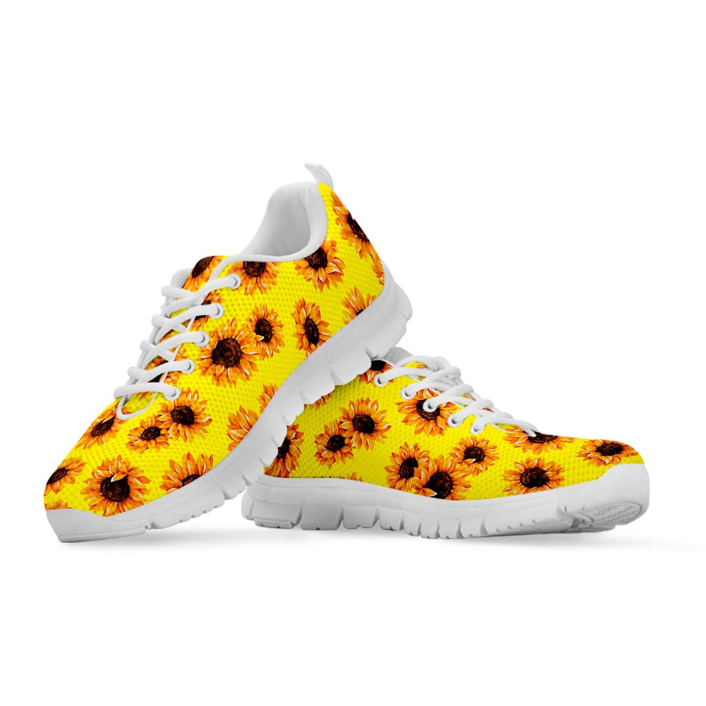 Yellow Sunflower Pattern Print White Running Shoes