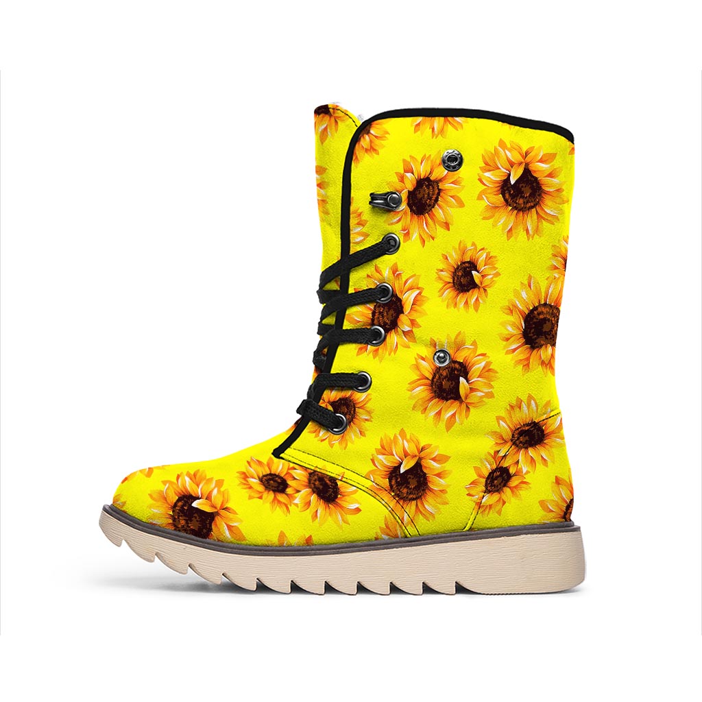 Yellow Sunflower Pattern Print Winter Boots